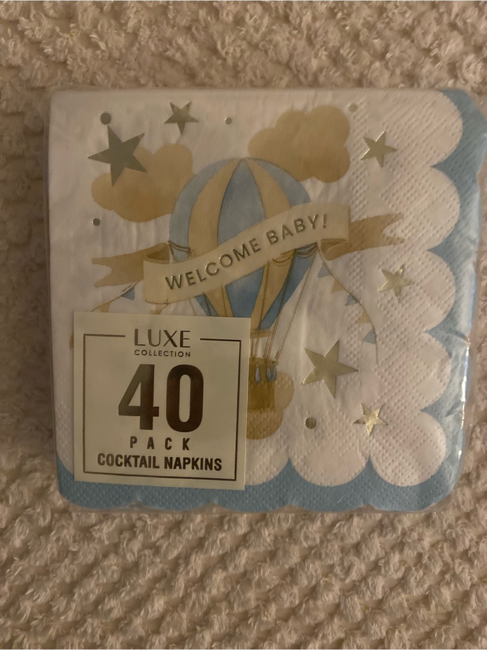 Luxe Blue & Gold Welcome Baby Cocktail Napkins - 40 Pack